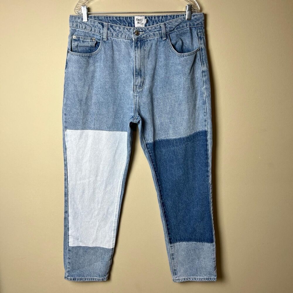 Princess Polly Jeans Womens 12 Blue Contrasting High Rise Straight Colorblock